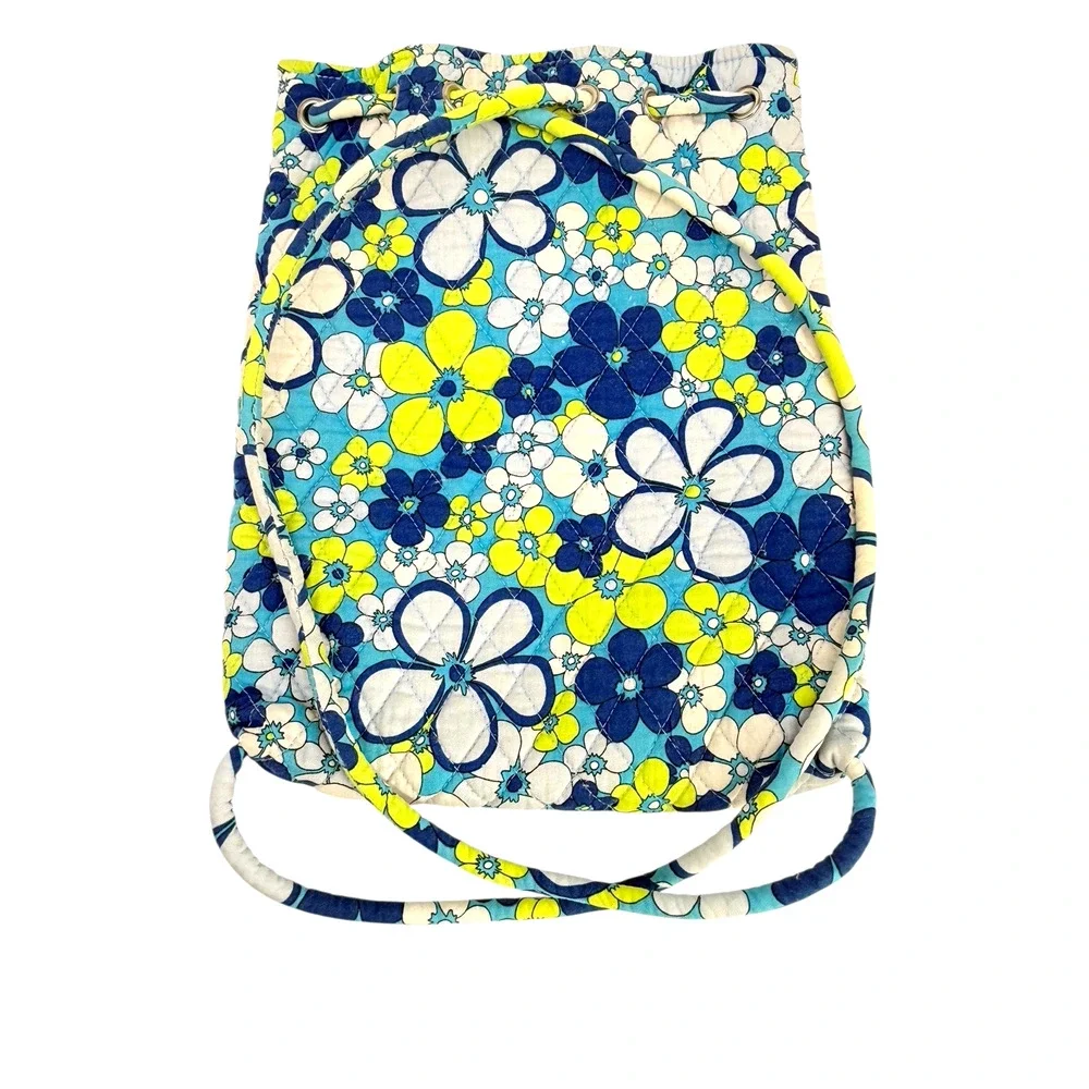 Vera Bradley Petal Power Blue Drawstring Backsack Front Pockets Quilt Retired